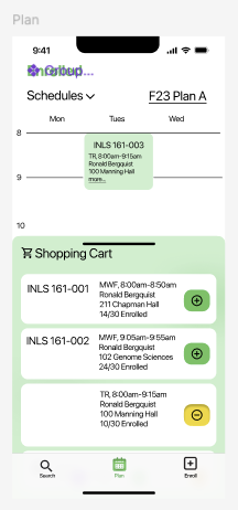 Enrolled plan and shopping cart screen