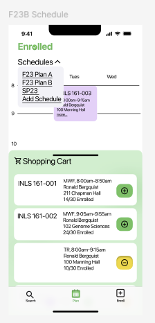 Enrolled schedule selector screen