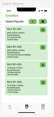 Enrolled search results screen