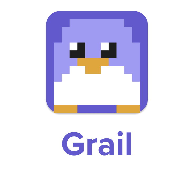 Grail logo with pixel penguin app icon