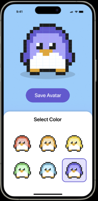 Grail avatar customization screen in its original phone frame