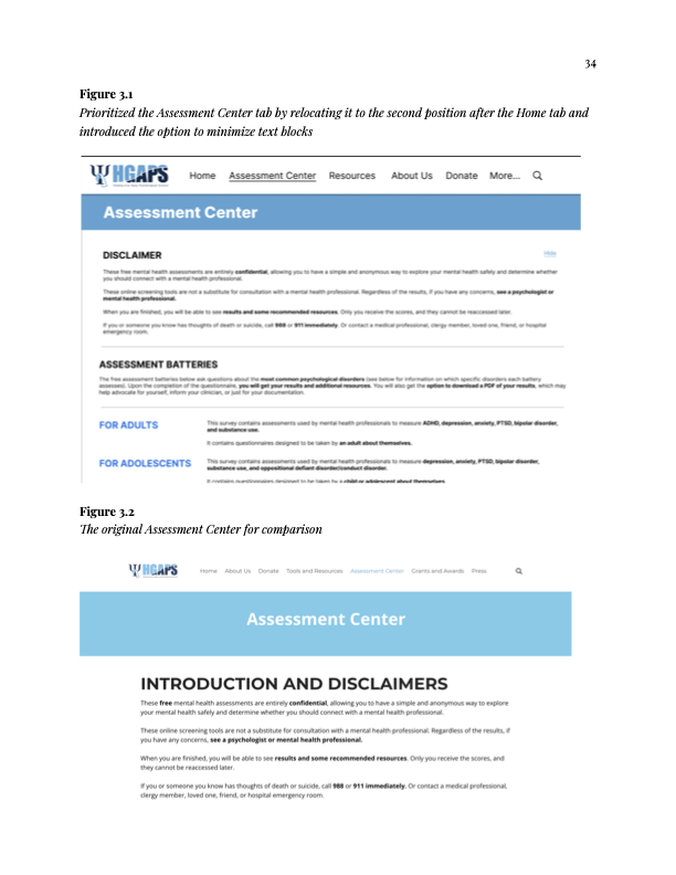 HGAPS Assessment Center redesign compared with the original page